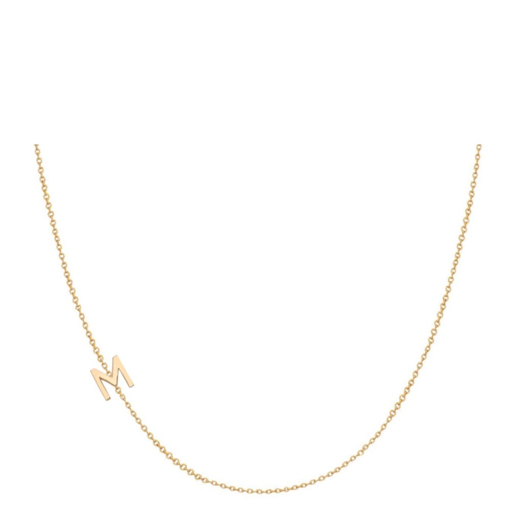 14k Gold Asymmetrical Initial Necklace- Letter M.  16 “
